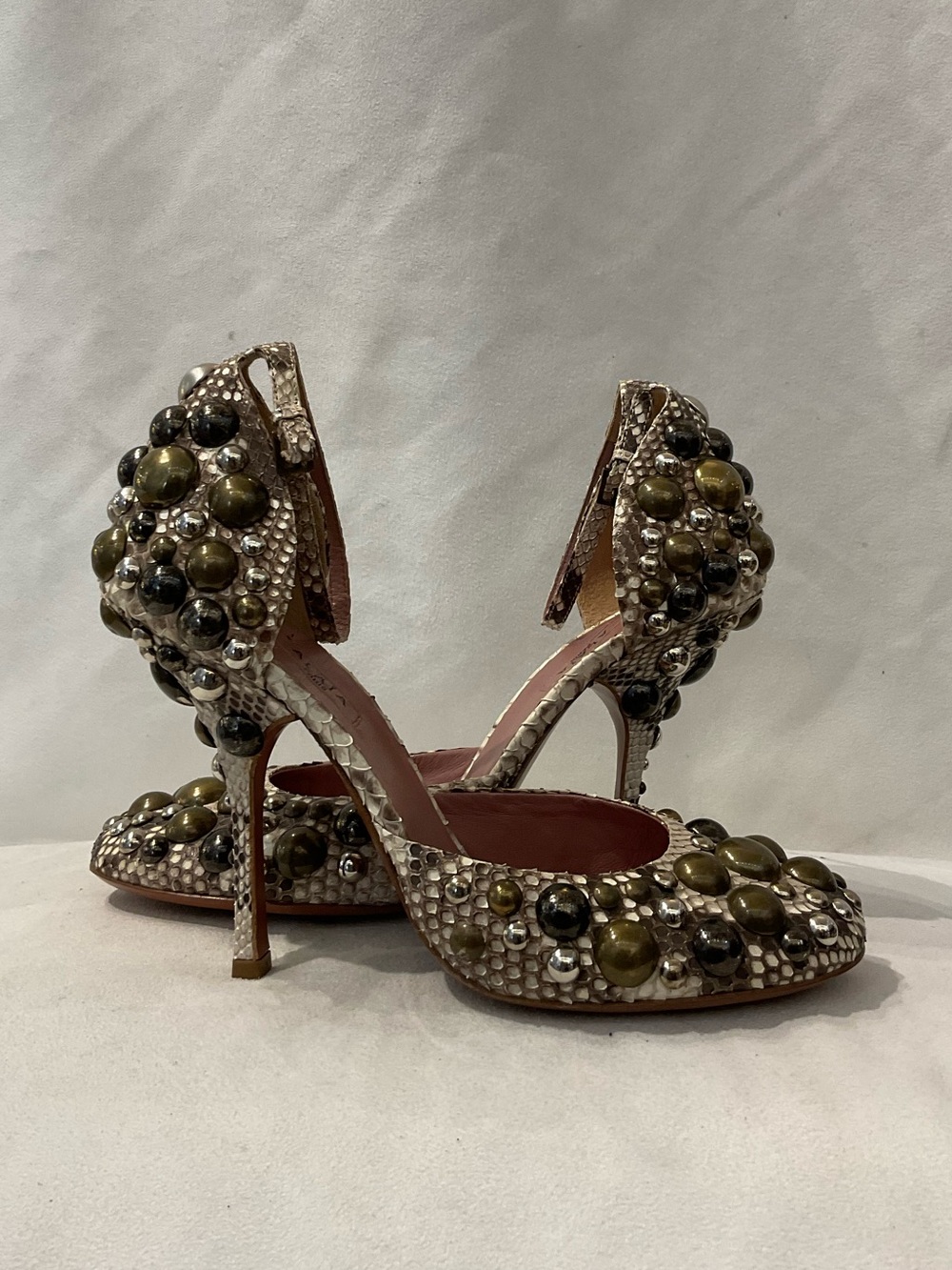 Alaïa Olive and Black Beaded Snakeskin Stiletto Heels